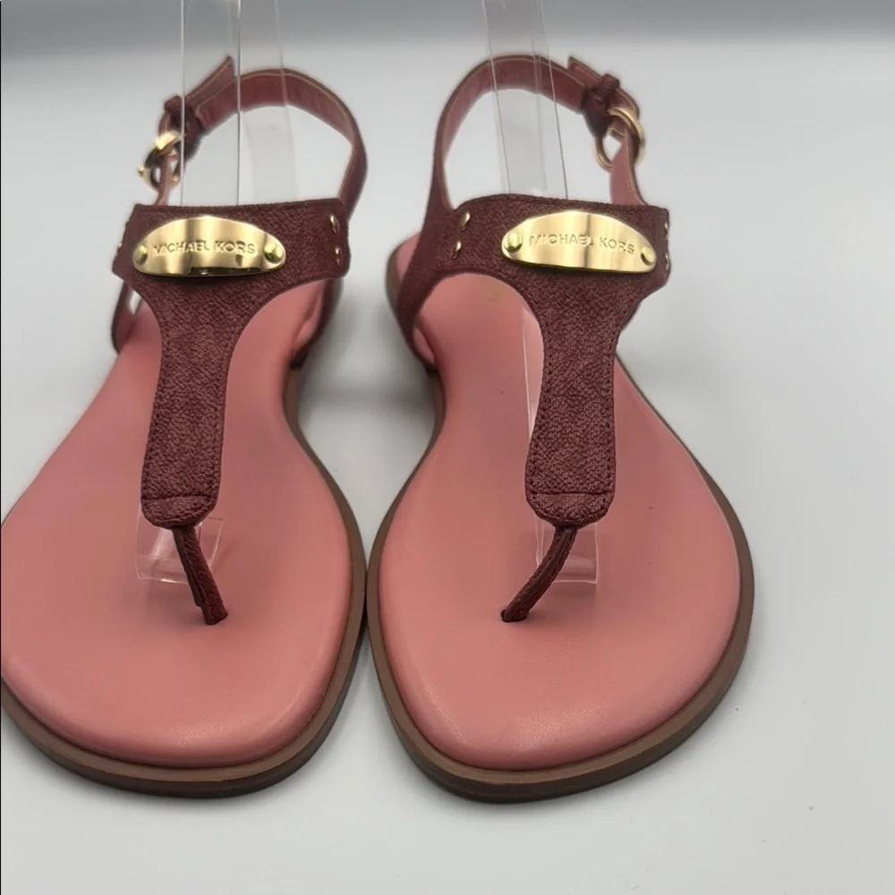 Michael‎ Kors Pink and Gold Sandals with T-Strap Design
